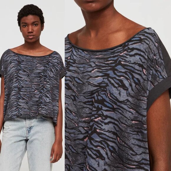 All Saints Gray Tygers Pina Cotton T-Shirt Size Small 26884 - Picture 1 of 11